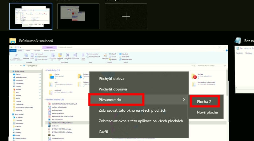 Jak přesunout okno na jinou plochu?