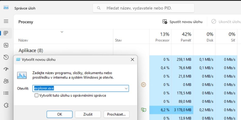 Explorer Spravce Uloh Nová úloha ve správci úloh