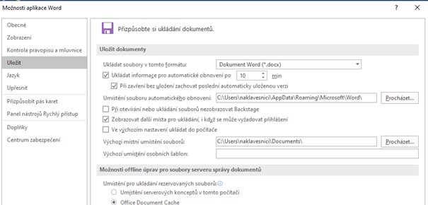 Cesta k dočasným souborům PowerPoint 2016