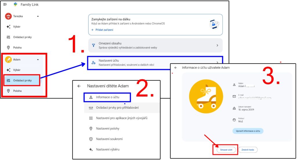 Smazani Uctu Family Link Family Llink odebrání dohledu