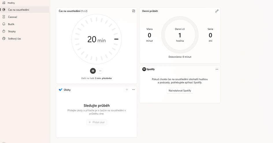 Režim soustředění Nastavení v režimu soustředění
